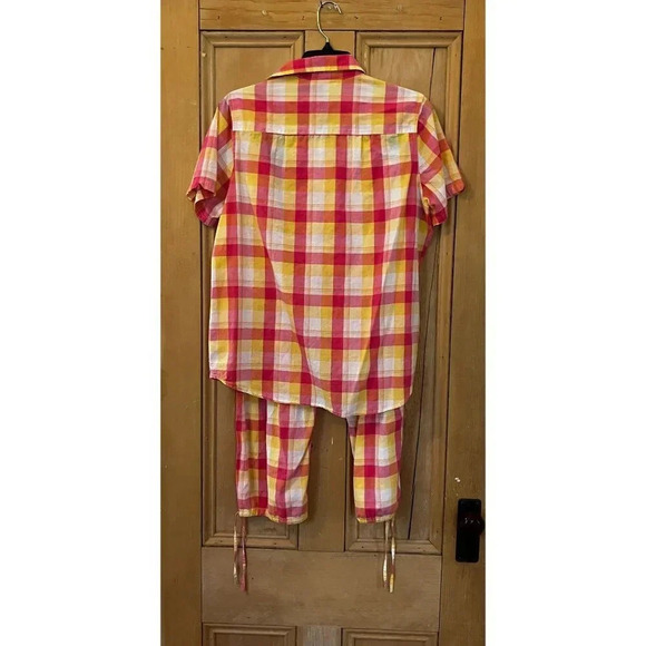 Nordstrom Womens Plaid Tie Capri 100% Cotton Pajama Set Size Large Pink SP EXC - Picture 7 of 12